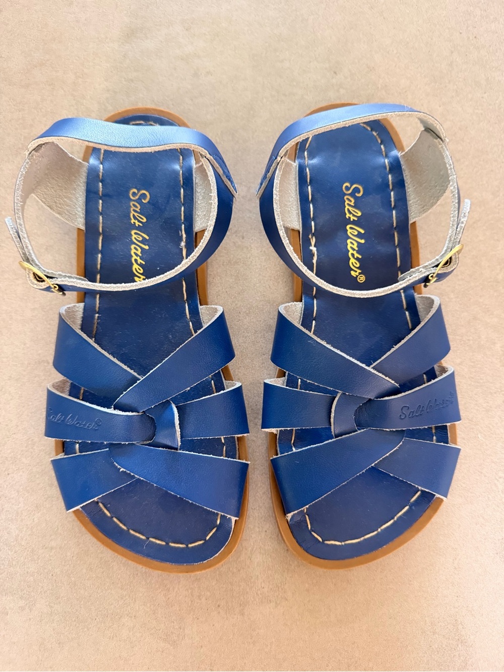Salt Water Sandals by Hoy Blue Leather Cross-Strap Kids Sandals